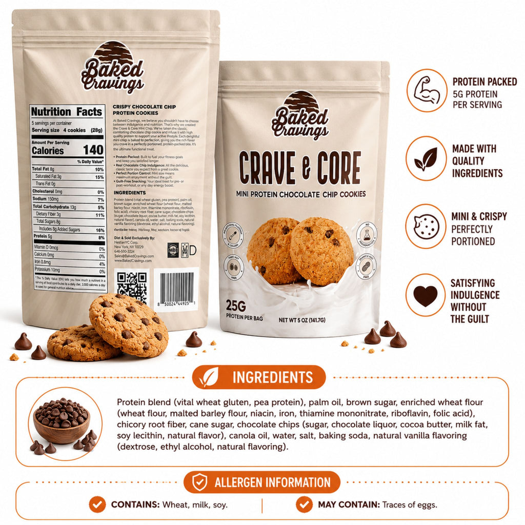 Crave & Core Protein Chocolate Chip Mini Crisp Cookie Bag